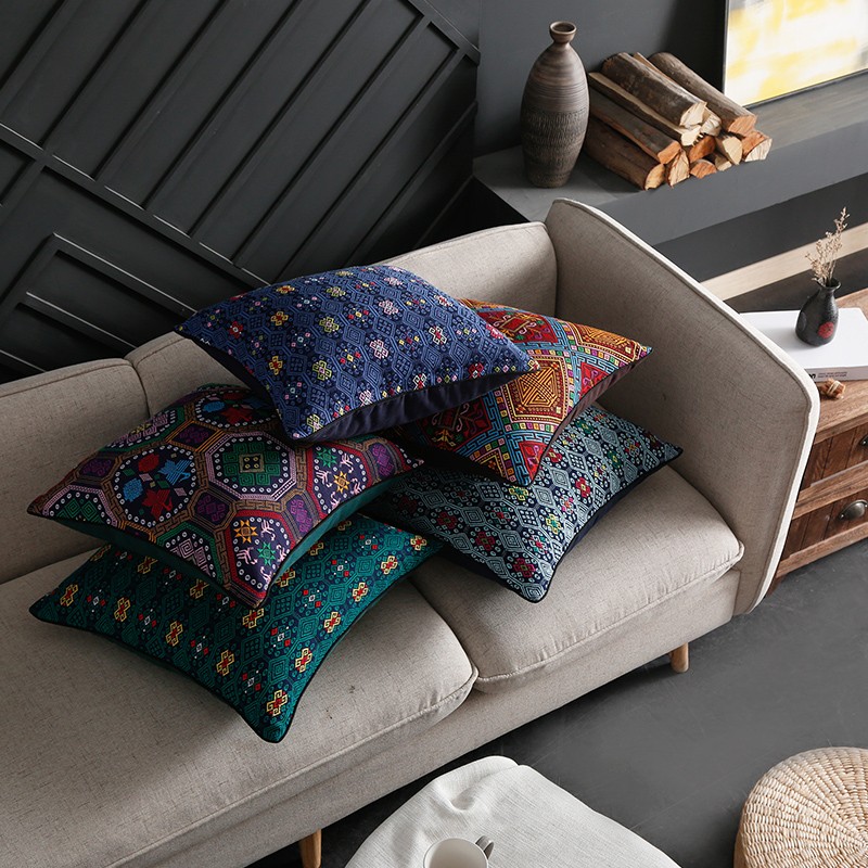 纯手工织锦方枕客厅沙发抱枕靠垫新中式复古家居装饰工艺品